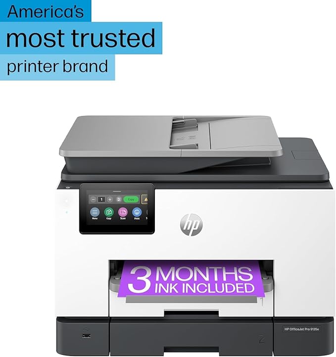 HP OfficeJet Pro 9135e All-in-One Printer, Color, Printer-for-Small Medium Business, Print, Copy, scan, fax, Wireless, 3 Months of Instant Ink Included; Two-Sided Printing; Two-Side (Renewed Premium)-DeskLoop Office