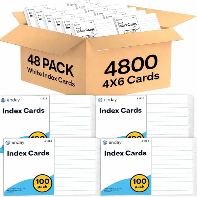 Index Cards 4x6 Bulk, Notecards 4x6 lined, Blank on Back, Flashcards by Enday
