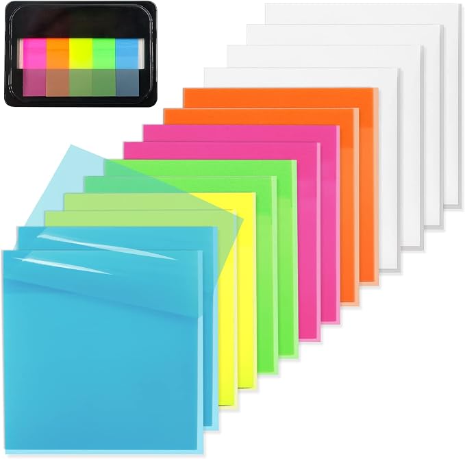 800 Sheets Transparent Sticky Notes, 3x3 Inch 14 Pads Self-Adhesive Translucent by SYMDROMIA