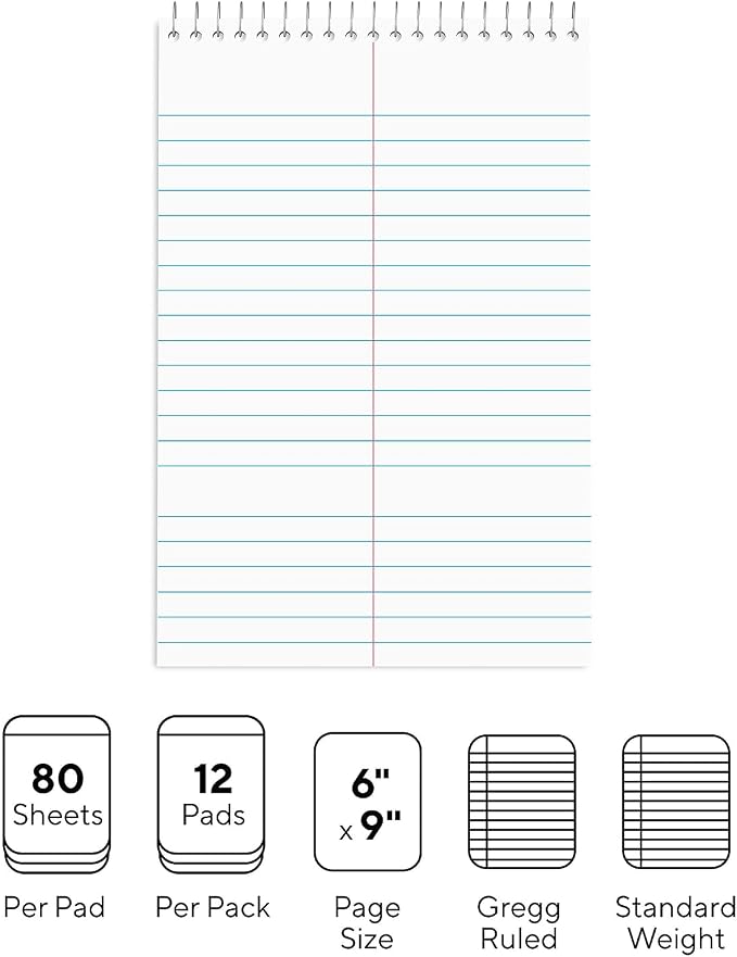 STAPLES Steno Notepads, 6” x 9”, Gregg Ruled, Top Wirebound, 80 Sheets - Image 2