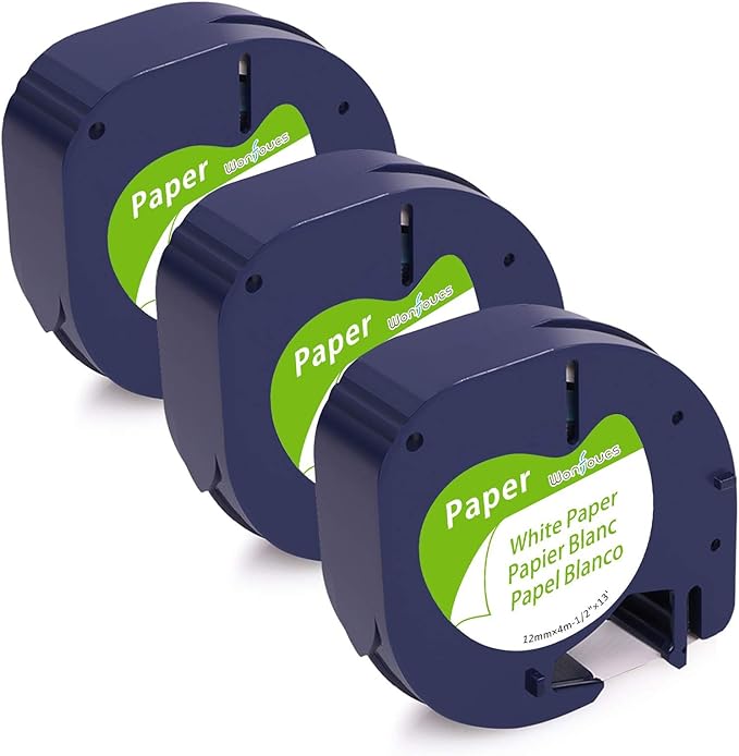 Compatible with Dymo LetraTag Label Maker Refills 12mm x 4m White Paper Tape by Wonfoucs