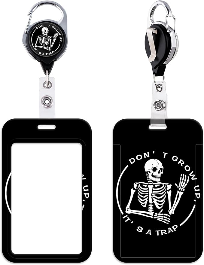 Black Skull Skeleton Retractable Badge Holder Reel by beemorita
