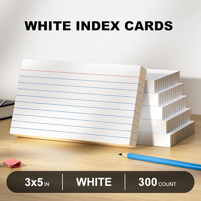 300 Count White Index Cards 3x5 Notecards Bulk Lined Flash Cards - Image 2