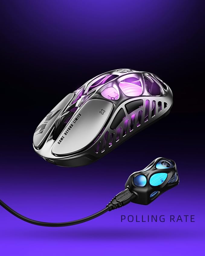 GravaStar Mercury X Pro Wireless Gaming Mouse, Come with 8K Dongle – 32,000 DPI PAW 3950 Sensor, 8,000Hz Polling Rate, Only 49g, Magnesium Alloy Hollow Frame, RGB Lighting, 5 Programmable Buttons-DeskLoop Office