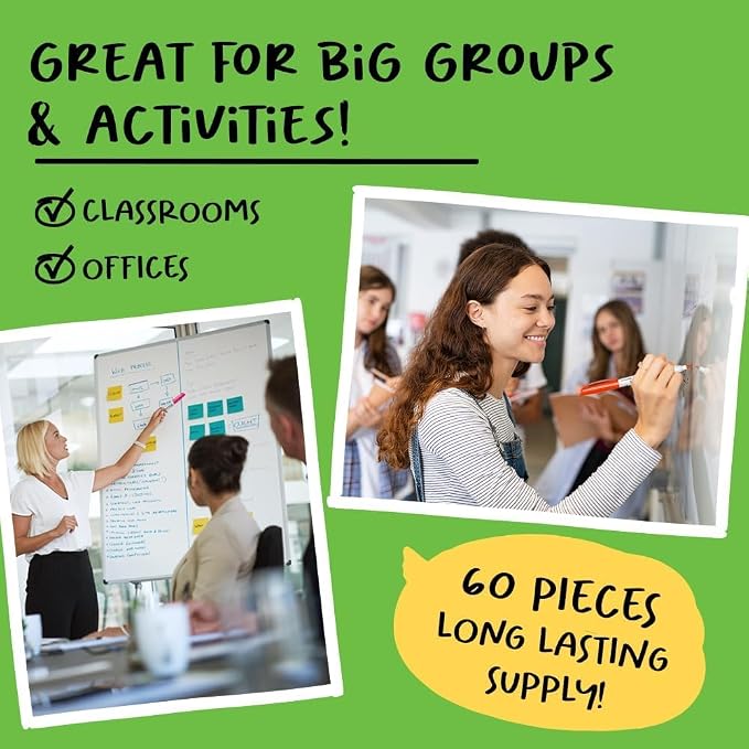 Chalkola 60 Fine Tip Dry Erase Markers Bulk | Non toxic, Low Odor Whiteboard - Image 3