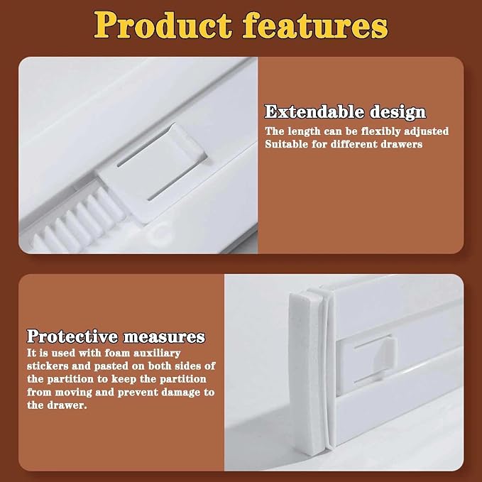 8 Pcs Drawer Dividers for Clothes, 3.15" High 11.34"-19.69" Adjustable - Image 4