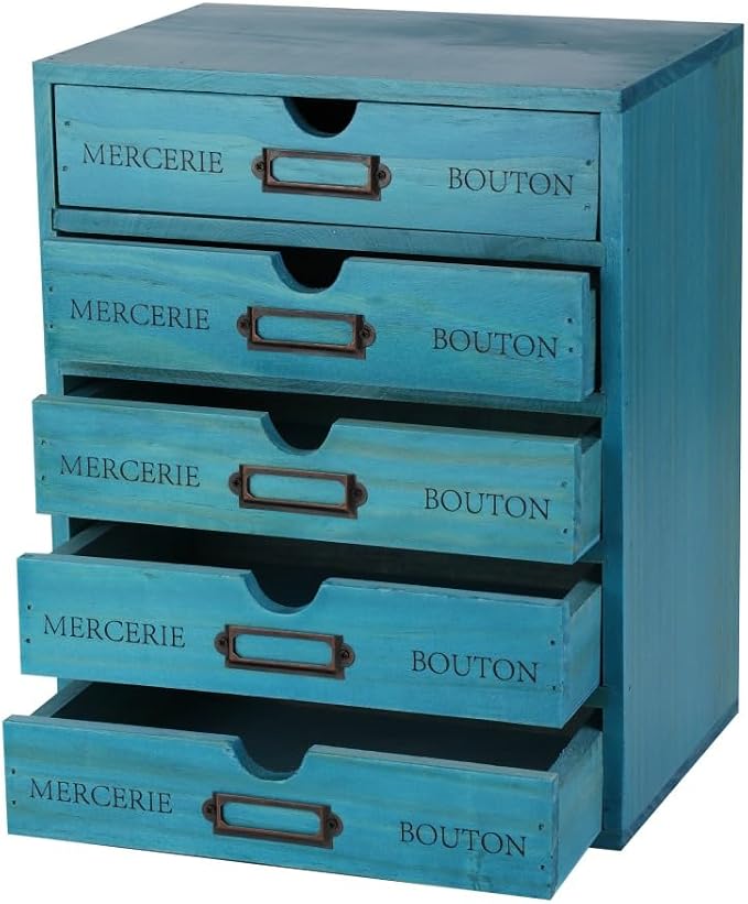 Wooden Storage Box with 5 Drawers Apothecary Drawers Vintage Wooden Drawers by Unknown