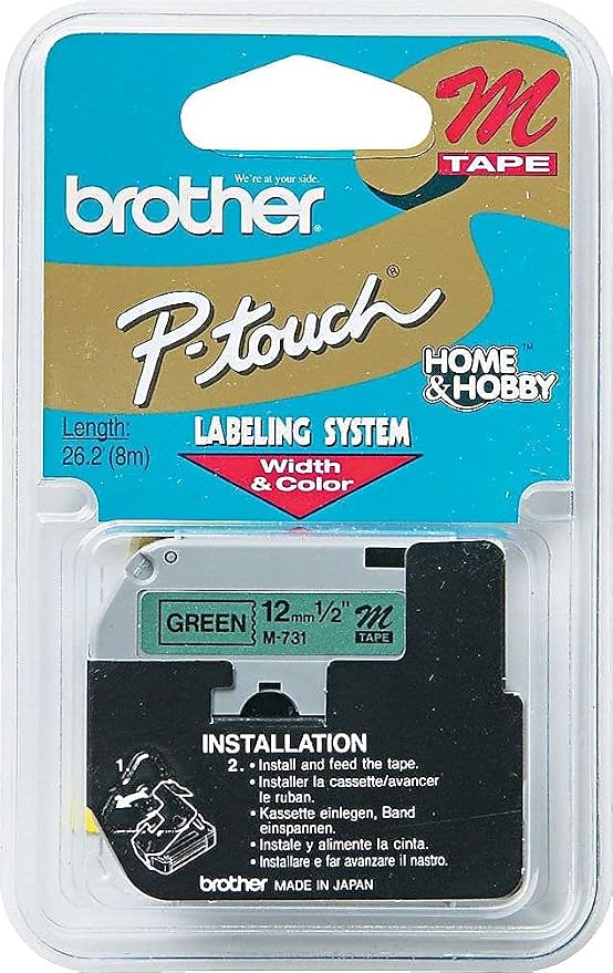 Brother Tape Cartridge 0.5IN Wide, Non-laminated Black On Green - Image 2