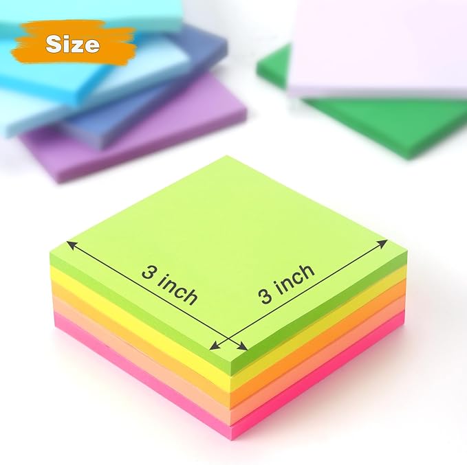 12 Pack Bright Colors Sticky Notes 3x3 Inch, Strong Sticky Self-Adhesive - Image 3
