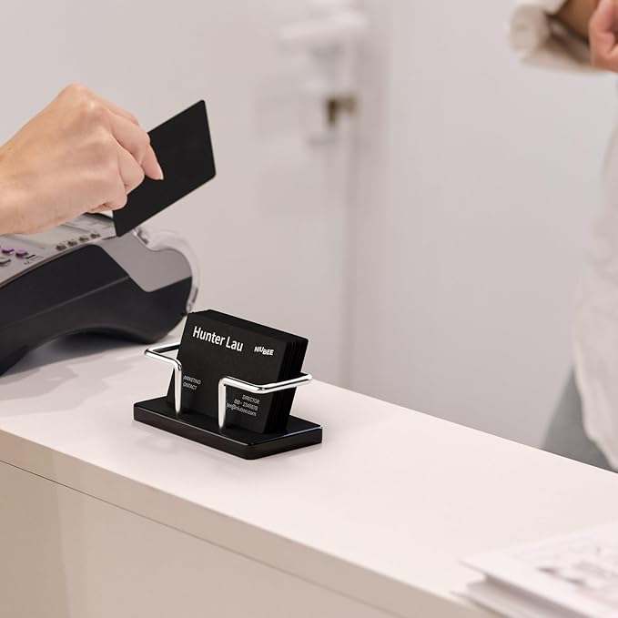 NIUBEE Acrylic Business Card Holder: Metal Business Card Display Stand for Desk - Frosted Name Card Organizer for Office, Reception, Desktop (Silver) - 2pack-DeskLoop Office