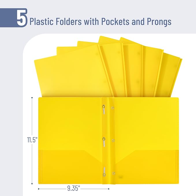Mr. Pen- Plastic Folders with Pockets and Prongs, 5 Pack, Letter Size | Pocket - Image 2