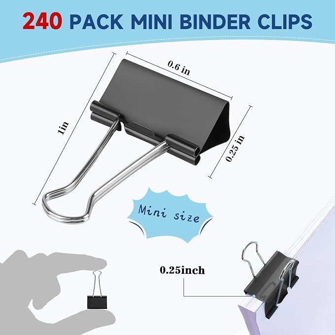 240 Pack Mini Binder Clips, Small Paper Clips 15mm 5/8 Inch. Micro Size Office - Image 2
