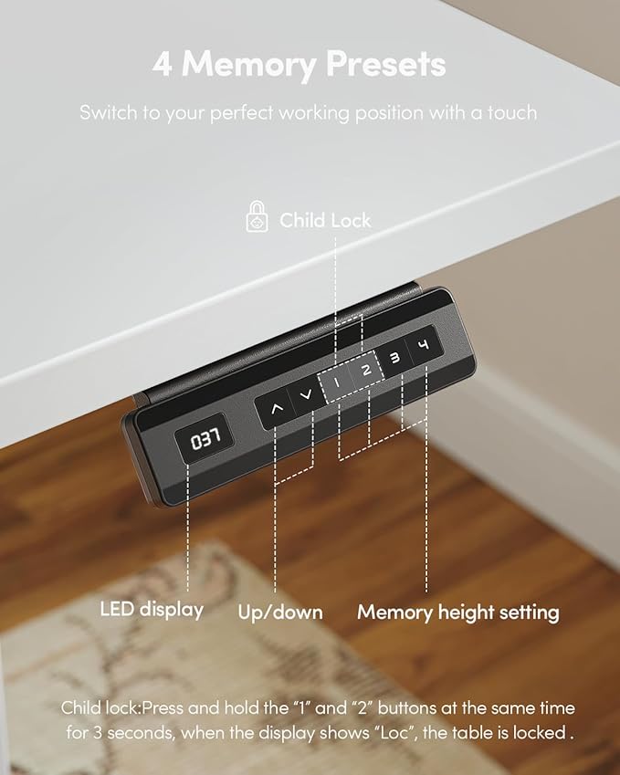 FEZIBO One-Piece Standing Desk Adjustable Height Stand up Home Office Desk, 32x24 Inch Electric Standing Computer Desk, with 4 Memory Presets, Fixable casters, White-DeskLoop Office