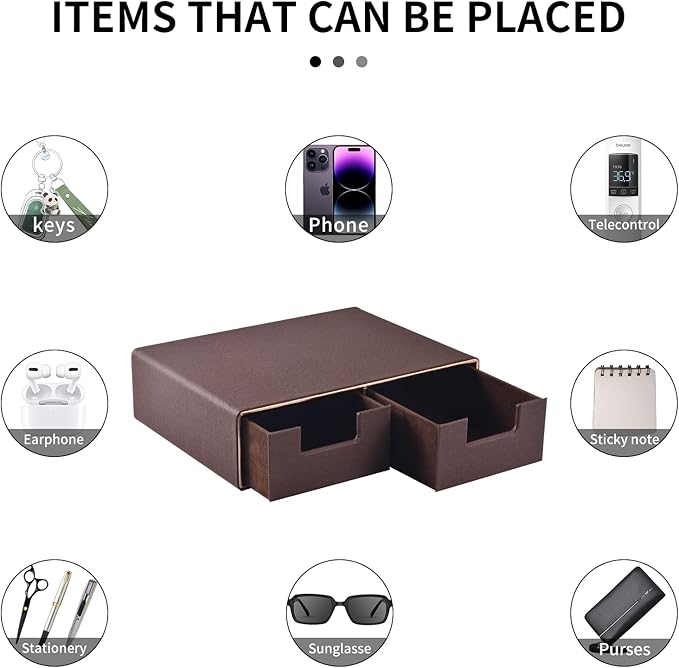 Linen Leather Desk Organizer and monitor stand with Drawers－Mini Desktop Drawer Organizer Stackable－Tabletop Organization Storage Box for Office Supplies Home Vanity Toiletries (Brown, 2-drawers)-DeskLoop Office