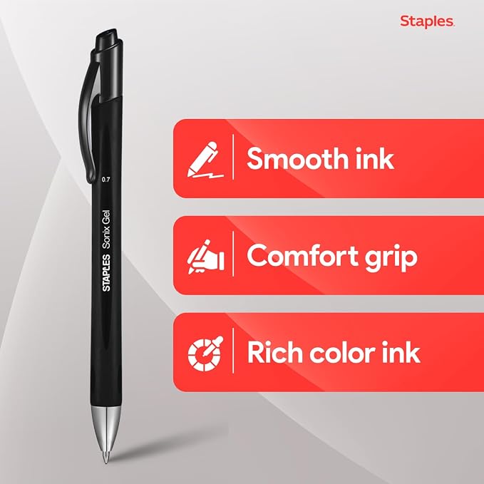 STAPLES Retractable Gel Pens, Medium Point 0.7mm, 12 Pack – Sonix Crisp‑Line - Image 3
