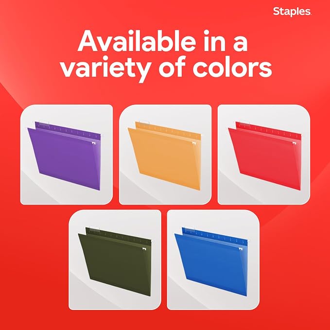 Staples Hanging File Folders, Letter Size, 1/5‑Cut Tabs, Tear‑Resistant - Image 8
