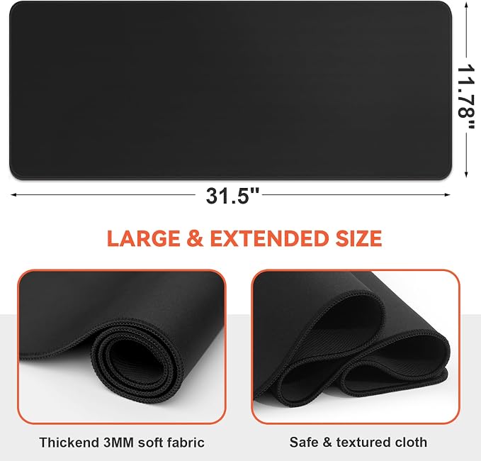 DIGSOM Gaming Mouse Pad Black Keyboard Pad 31.5 x 11.8in | XL Mouse mat - Image 2