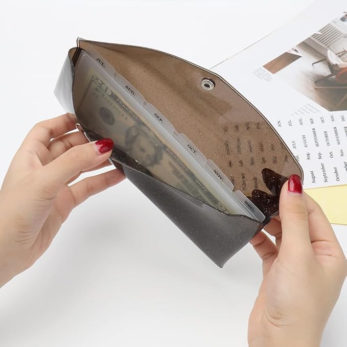Black Cash Envelope Wallet PVC Budget Wallet - Image 7