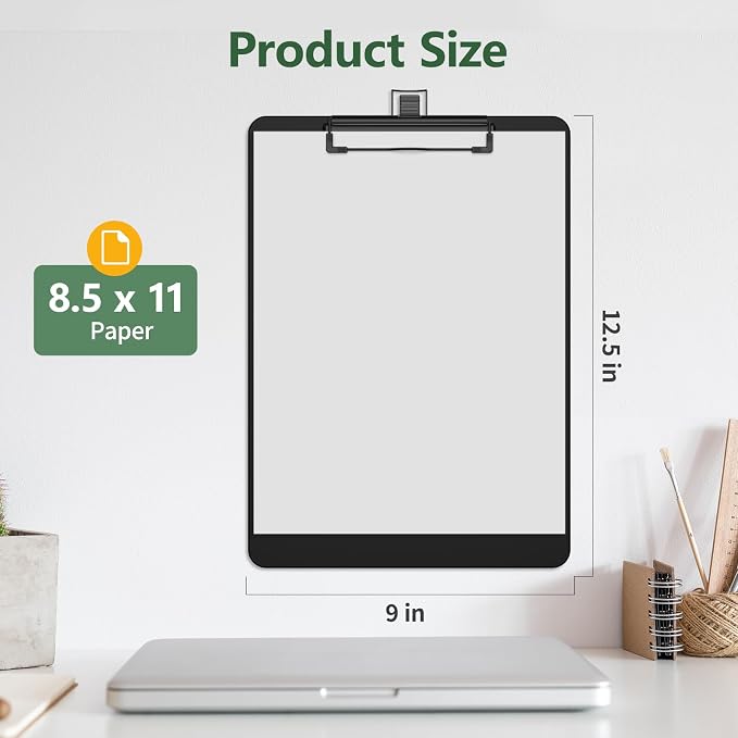 Black Clipboard with Pen Holder, 8.5 x 11 Clip Boards | Black Low Profile Clip - Image 2