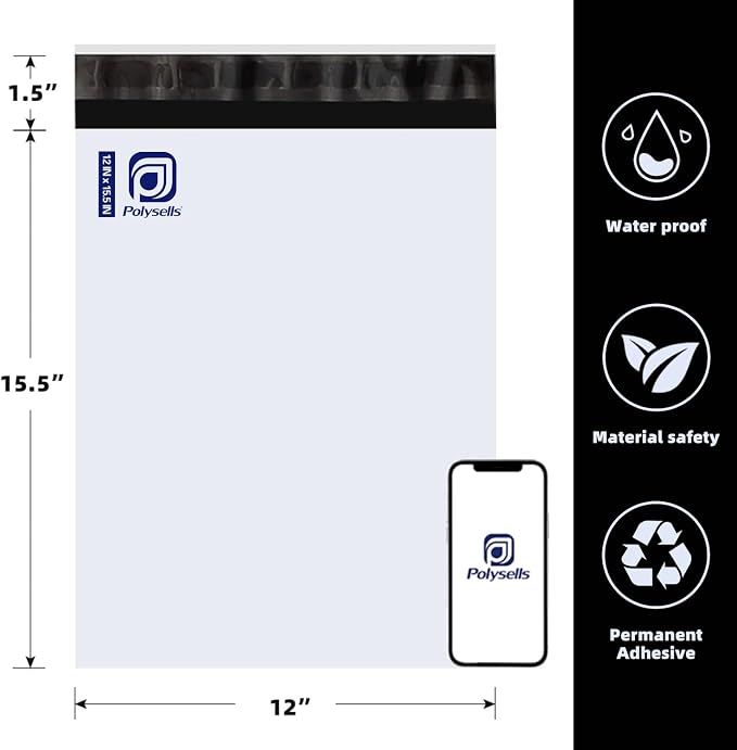 POLYSELLS 200 pcs 12x15.5 Inch White Poly Mailers Shipping Envelopes, Strong - Image 2