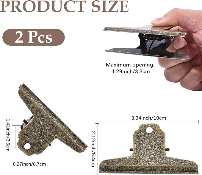 CRASPIRE 2Pcs Metal Bulldog Clips Vintage Large 4 in Bull Journal Clamps - Image 2