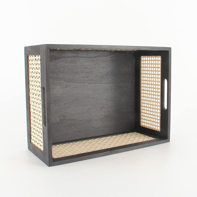 Black Wooden Basket, Rattan Storage Basket - Image 2