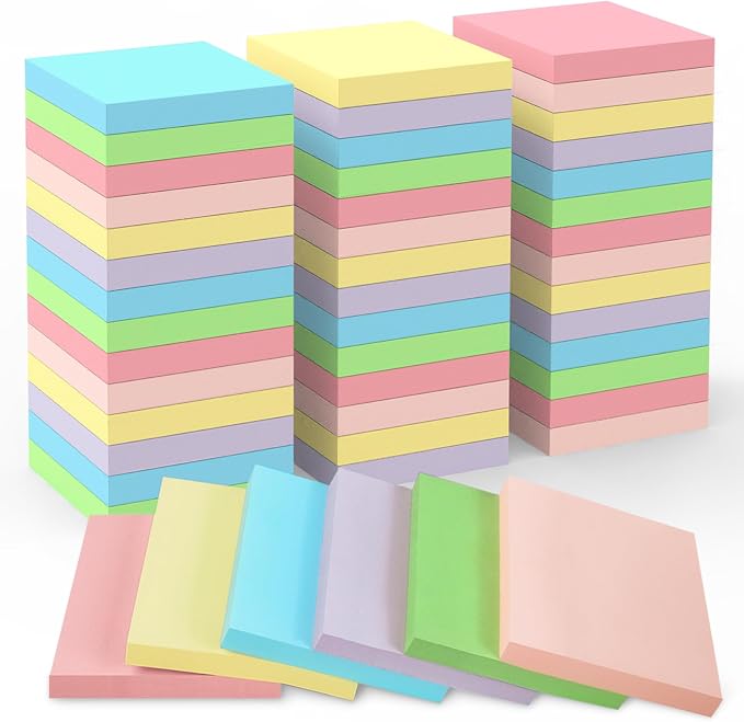 Sticky Notes 3x3 Small Self-Stick Pads, 48 Pads in 6 Pastel Colors, Cute Sticky by WeLiu