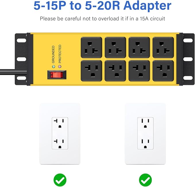 CCCEI 2PCS Heavy Duty Power Strip Surge Protector 20 AMP, 8 Outlets 12 Gauge Shop Garage Metal Multiple Outlets, 4 FT Extension Cord 5-15P Adapter High Amp 6-20R T-Slot 20a for Appliance Yellow.-DeskLoop Office