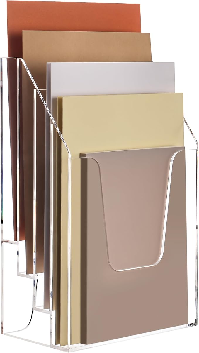 YUXUN Vertical Triple File Folder Holder Organizer, Acrylic File Organizer by AcrylicBusinessCardHold