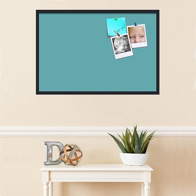 PinPix 36x24 Inch Cork Bulletin Board. This Decorative Framed Pin Board Comes with Aqua Pastel Design and a Satin Black Frame. Ideal for Home Office Decor or Message Board (PinPix-1806)-DeskLoop Office