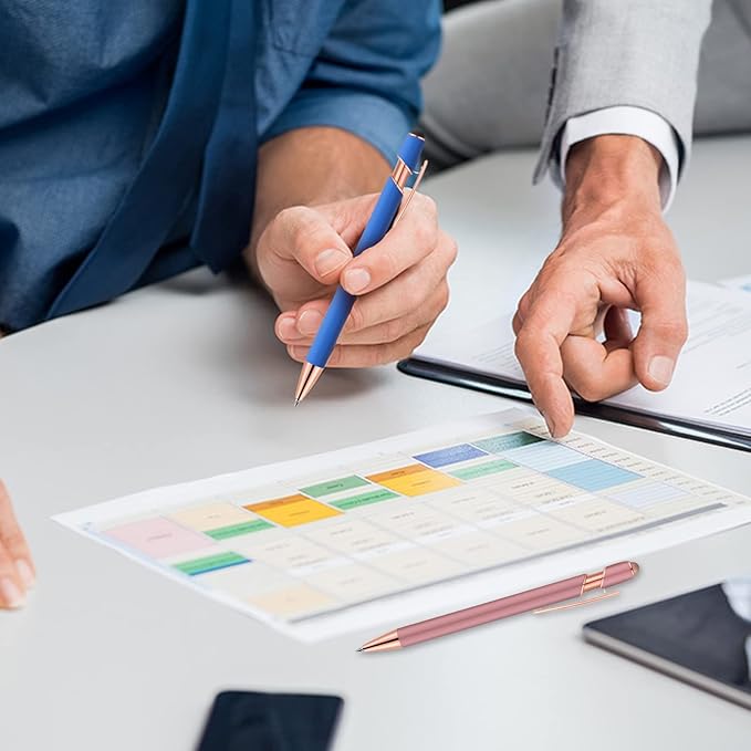 12 PCS 2 in 1 Stylus Ballpoint Pen with Stylus Tip, 1.0 mm Black Ink Metal Pen Stylus Pen for Touch Screens (Rose Gold & Light Blue)-DeskLoop Office