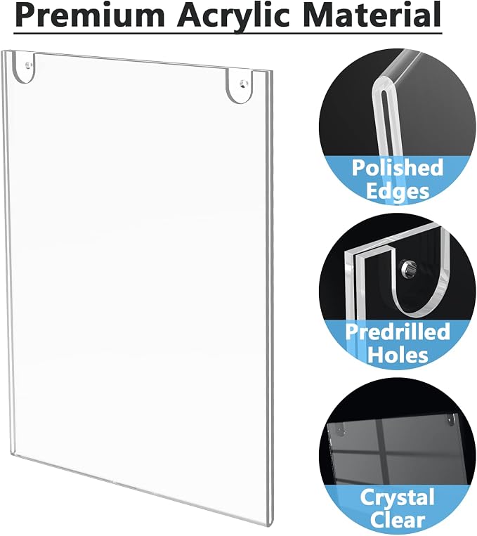 MaxGear Acrylic Wall Mount Sign Holder, 11 x 17 Vertical, 6 Pack | Includes - Image 2