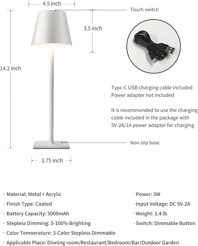 KDG 2 Pack Cordless Table Lamp, Portable LED Desk Lamp, 5000mAh Battery Operated - Image 5