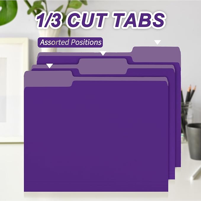 100 Packs Purple File Folder, 1/3-Cut Tabs, Manilla File Folders Letter Size - Image 3
