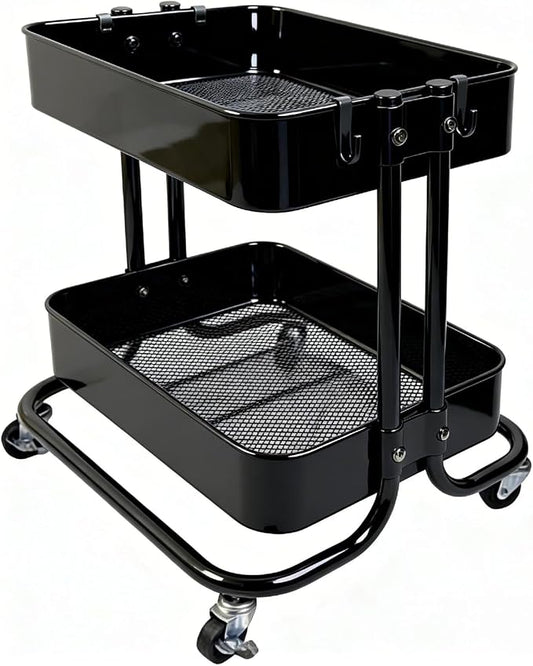LiWNYRK 2 Tier Cart with Wheels Heavy Duty Metal Rolling Storage Cart by LIWNYRK