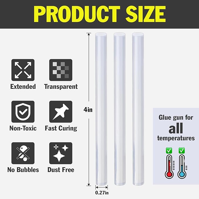 600 Pack Mini Hot Glue Sticks, 4" Long x 0.27" Diameter Glue Sticks for Glue Gun, Perfect Fit for Mini Glue Guns, Widely Used in Wood, Metal, Glass, Plastic, Floral, Fabric, Leather, Foam-DeskLoop Office