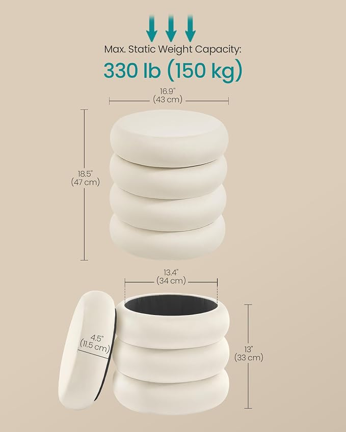 SONGMICS Vanity Stool, Round Ottoman - Image 2