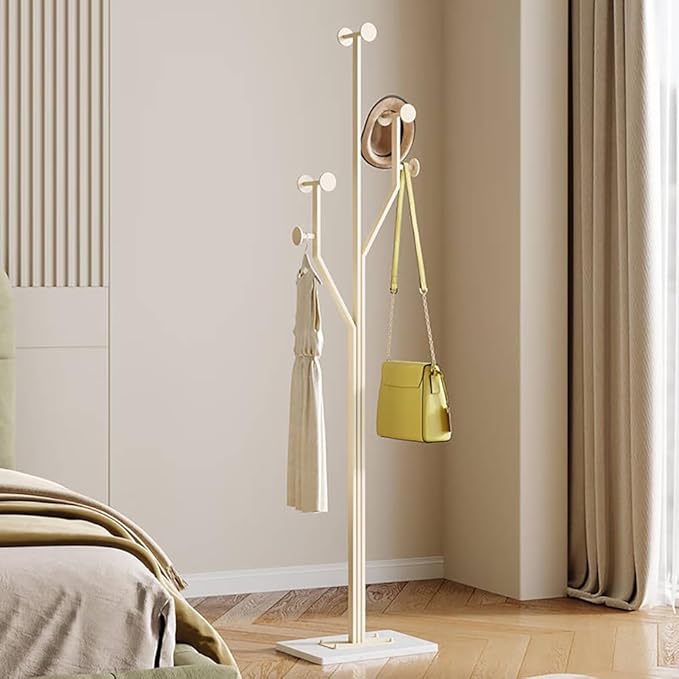Heavy Duty Coat Rack Tree-shaped Metal Freestanding Coat Tree with Sturdy Marble Base Corner Coat Rack for Bedroom Entryway Hallway 14.96 x 10.24 x 68.9 Inches (White)-DeskLoop Office
