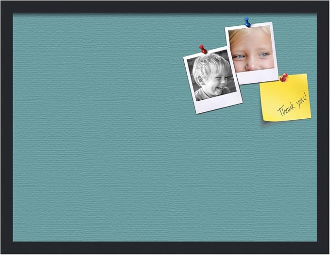 PinPix 24x18 Inch Cork Bulletin Board. This Decorative Framed Pin Board Comes with Aqua Pastel Design and a Satin Black Frame. Ideal for Home Office Decor or Message Board (PinPix-1806)-DeskLoop Office