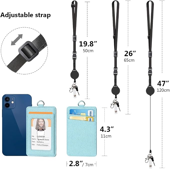 Leather Badge Holder and Adjustable Retractable Lanyards, Quick Release Buckle - Image 4
