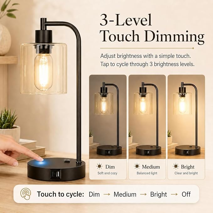 Set of 2 Industrial Touch Control Table Lamps - Image 3