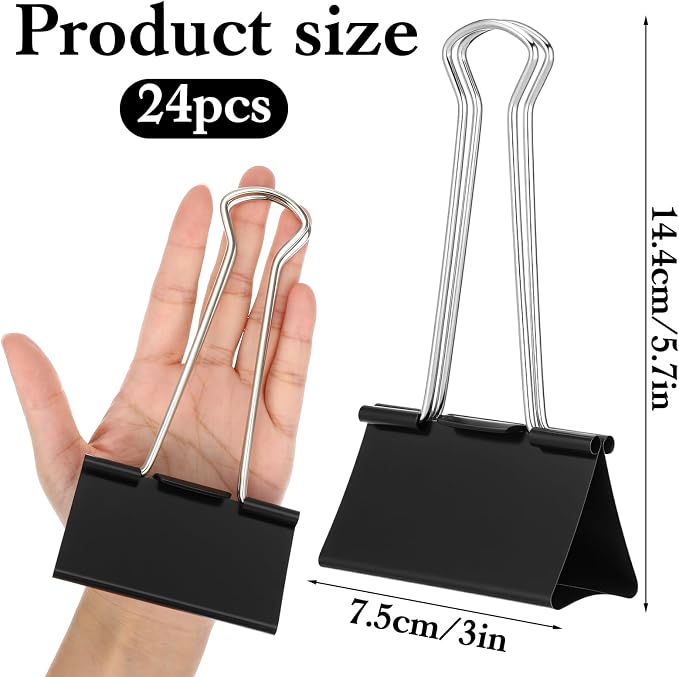 24 Pack 3 Inch Binder Clips Extra Large- Heavy Duty Large Binder Clips Jumbo - Image 2