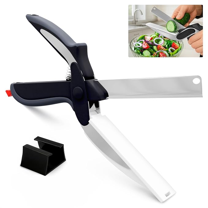 2 in 1 Kitchen Scissors for Food – Stainless Steel 9.5" Tomato Knife Chops by LIBERHAUS