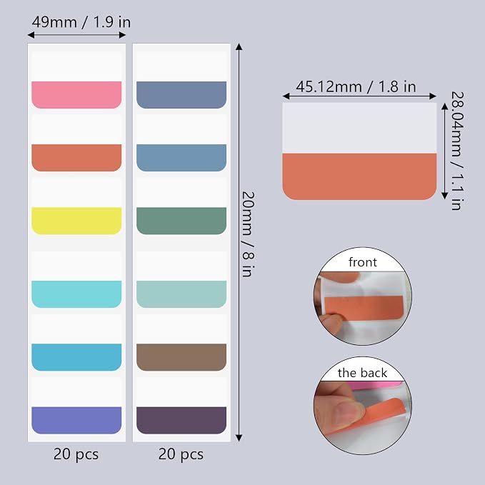 240Pcs Colored Index Tab 1.8"x1" Large Book Sticky Tabs 12 Colors - Image 2