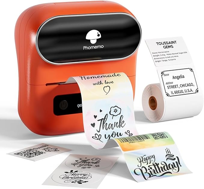 Phomemo M220 Label Printer, Barcode Printer, Bluetooth Thermal Label Maker Machine for Barcodes,Name,Address,Clothing Labeling,for Office Home,Compatible with Phones and Some PC Orange-DeskLoop Office