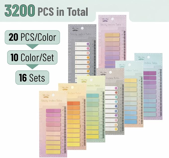 Mr. Pen- Colorful Sticky Tabs, 16 Sets, Translucent Page Markers | - Image 2