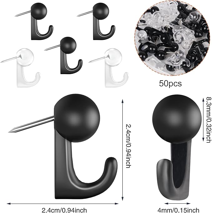 Push Pin Hooks - 50 Pieces Cork Board Hooks, Push Pins - Image 3
