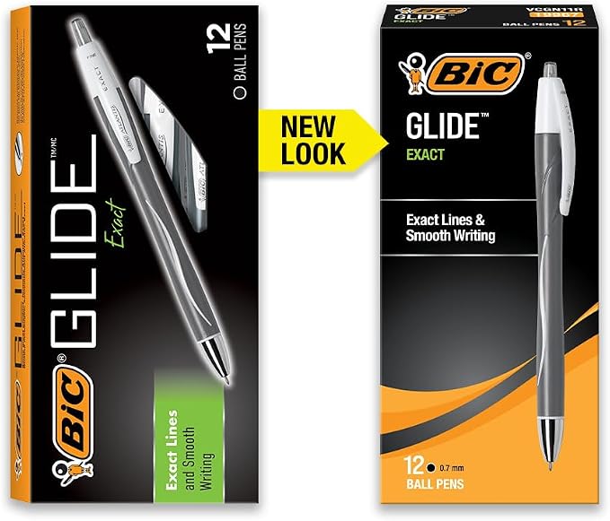 BIC Glide Exact Black Retractable Ballpoint Pens, Fine Point, 12-Count Pack - Image 2