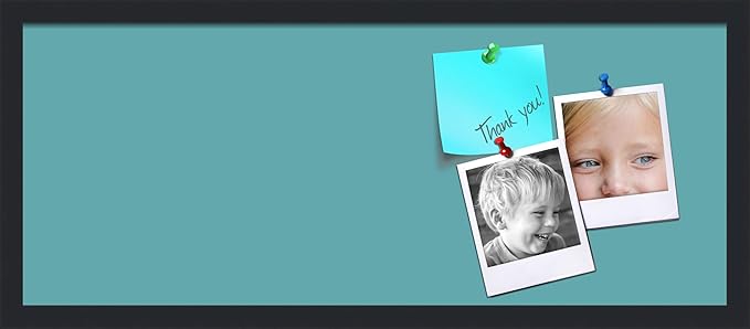 PinPix 30x12 Inch Cork Bulletin Board. This Decorative Framed Pin Board Comes with Aqua Pastel Design and a Satin Black Frame. Ideal for Home Office Decor or Message Board (PinPix-1806)-DeskLoop Office