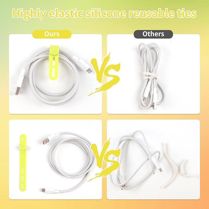 Oligei 25 Pcs Silicone Cable Ties, Cable Ties Reusable, High Elasticity Cord - Image 4